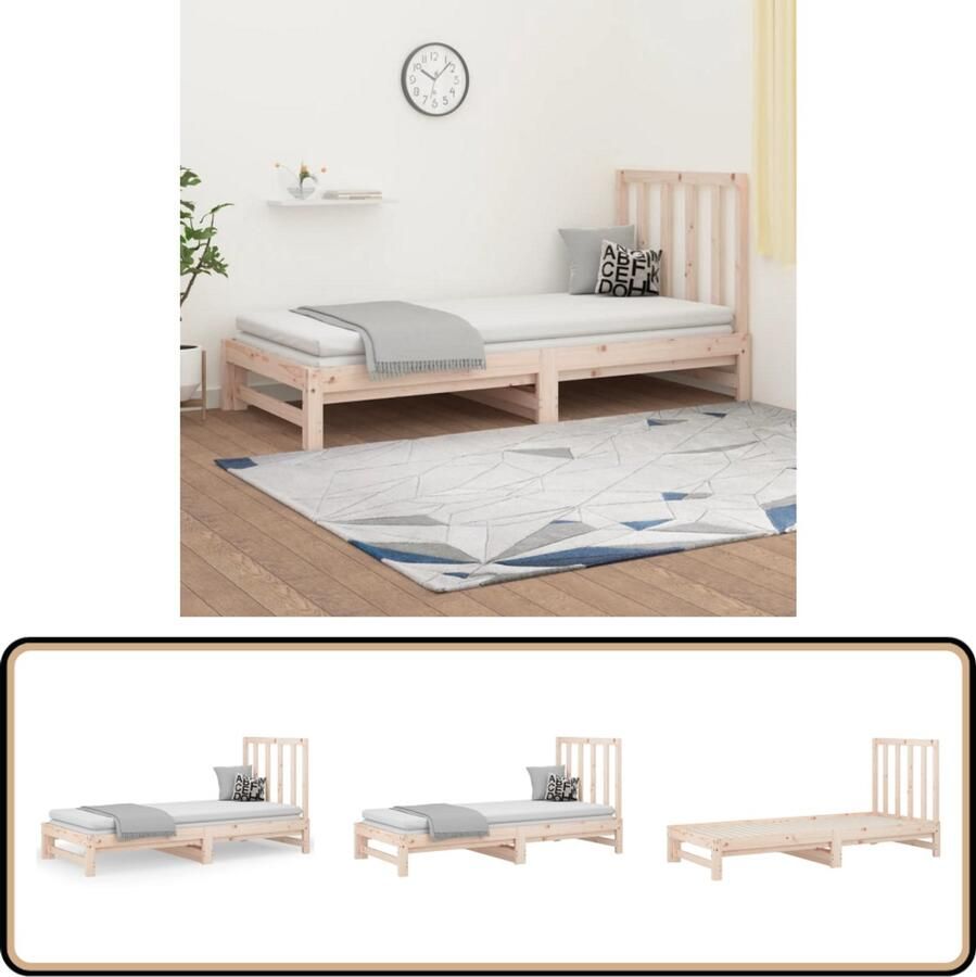 VidaXL Slaapbank Massief Grenenhout Uitschuifbaar 90x200 cm Slaapbank Logeerbed Grenenhouten Bed Uitschuifbaar Bed Kanapé-bed Hoofdboard