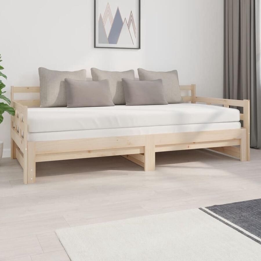 VidaXL Slaapbank Massief Grenenhout Uitschuifbaar Slaapbank Sofa Bed Houten Bed Grenenhouten Meubels Ruim Bespaardend Tweepersoons Bed Guest Bed Design Slaapkamer - Foto 2
