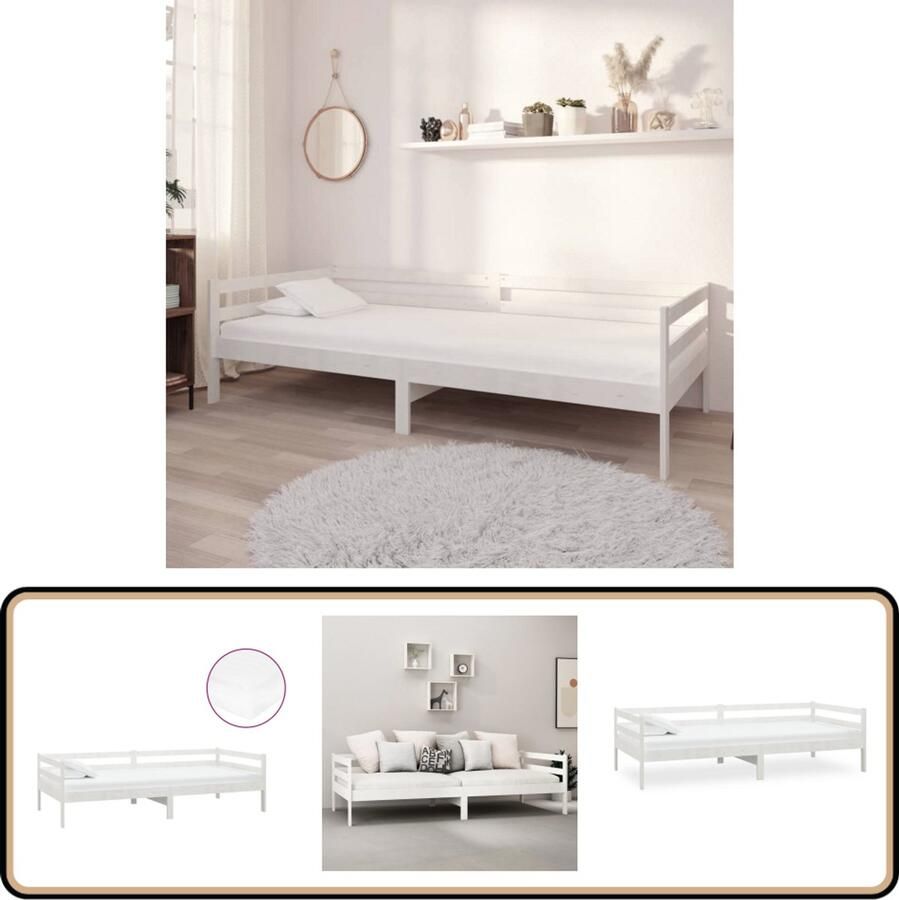 VidaXL Slaapbank Massief Grenenhout Wit 90x200 cm Slaapbank Grenenhouten Slaapbank Tweepersoons Slaapbank Witte Slaapbank Met Matras Stapelbaar Bed Daybed