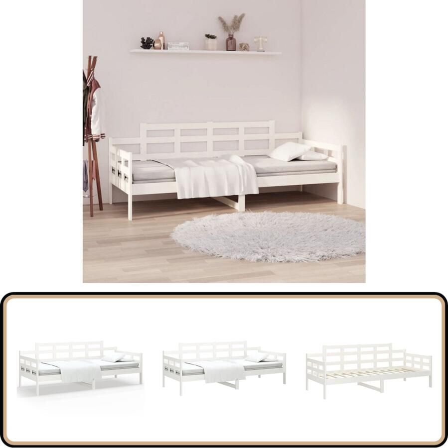 VidaXL Slaapbank Massief Grenenhout Wit 90x200 cm Slaapbank Houten Bedbank Grenenhout Meubels Tweepersoons Bed Één Persoons Bed Guest Bed Daybed Living Room Furniture Bedroom Furniture