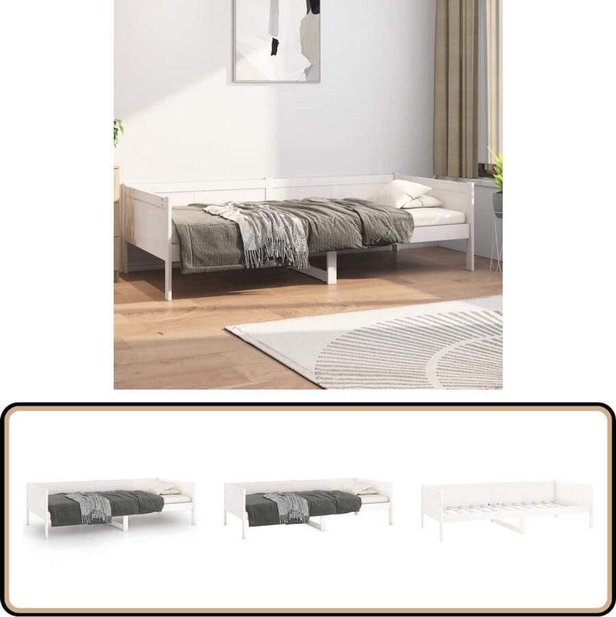 VidaXL Slaapbank Massief Grenenhout Wit Slaapbank Rustieke Meubels Houten Slaapkamer Daybed Tweepersoonsbed Compact Bed Guest Bed Stapelbare Stoelen