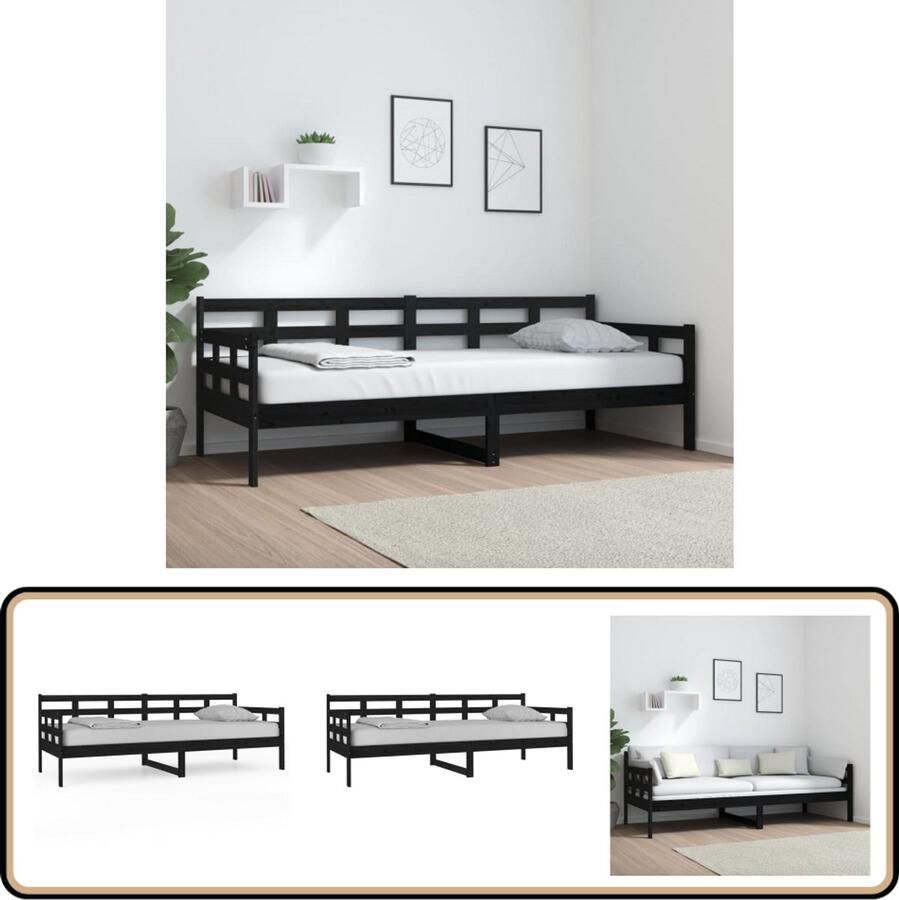 The Living Store Slaapbank Massief Grenenhout Bedbank 80x200 cm Zwart Slaapbank Massief Hout Grenenhout Bedbank Zware Lattenbodem