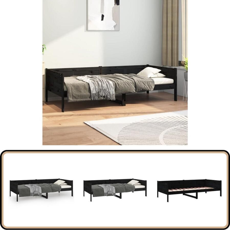 VidaXL Slaapbank Massief Grenenhout Zwart 80x200 cm Slaapbank Tweepersoons Bank Rustieke Meubels Hout Meubel Zwarte Slaapkamer