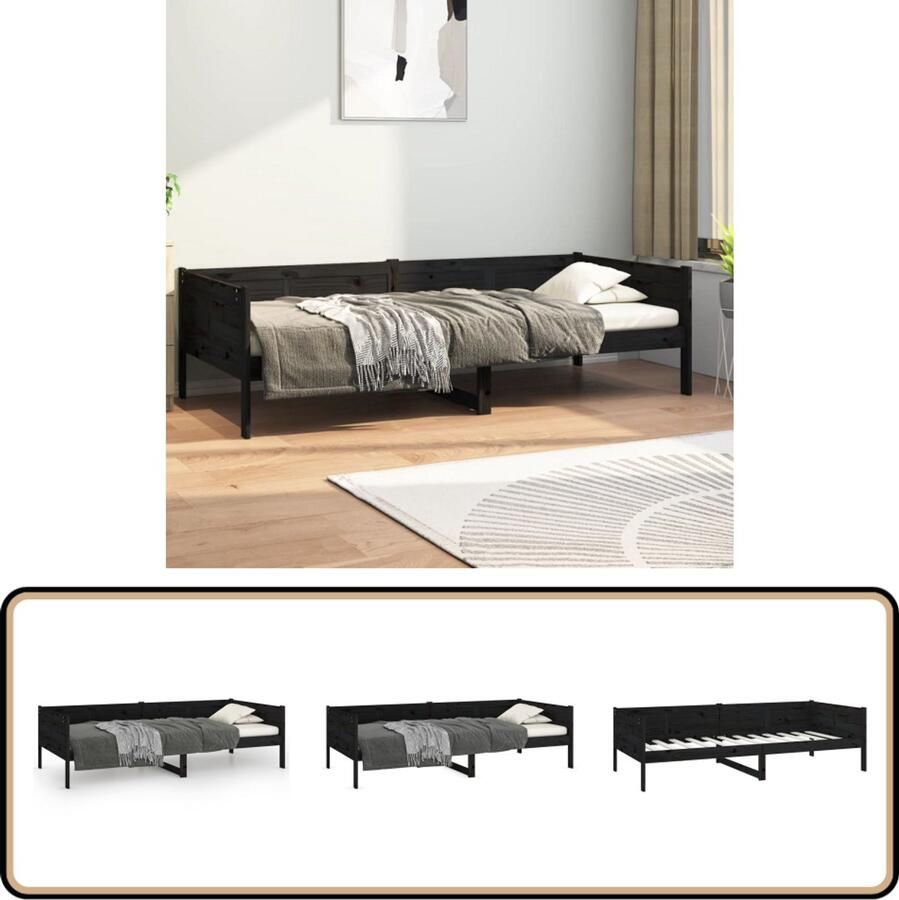 VidaXL Slaapbank Massief Grenenhout Zwart 90x190 cm Slaapbank Massief Hout Grenenhout Slaapkamer Livingroom Guest Room Tweepersoonsbed Stapelbare Meubels Modern Industrieel Rustic