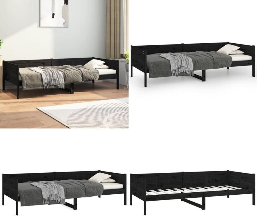 VidaXL Slaapbank massief grenenhout zwart 90x190 cm Slaapbank Slaapbanken Bedbank Bed - Foto 2