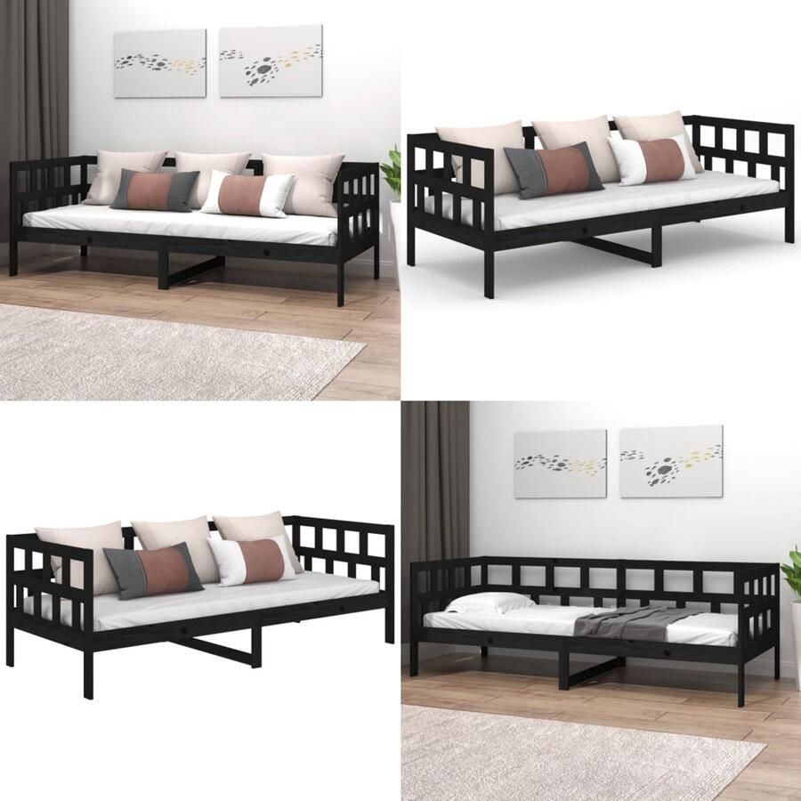 VidaXL Slaapbank massief grenenhout zwart 90x190 cm Slaapbank Slaapbanken Bedbank Bed