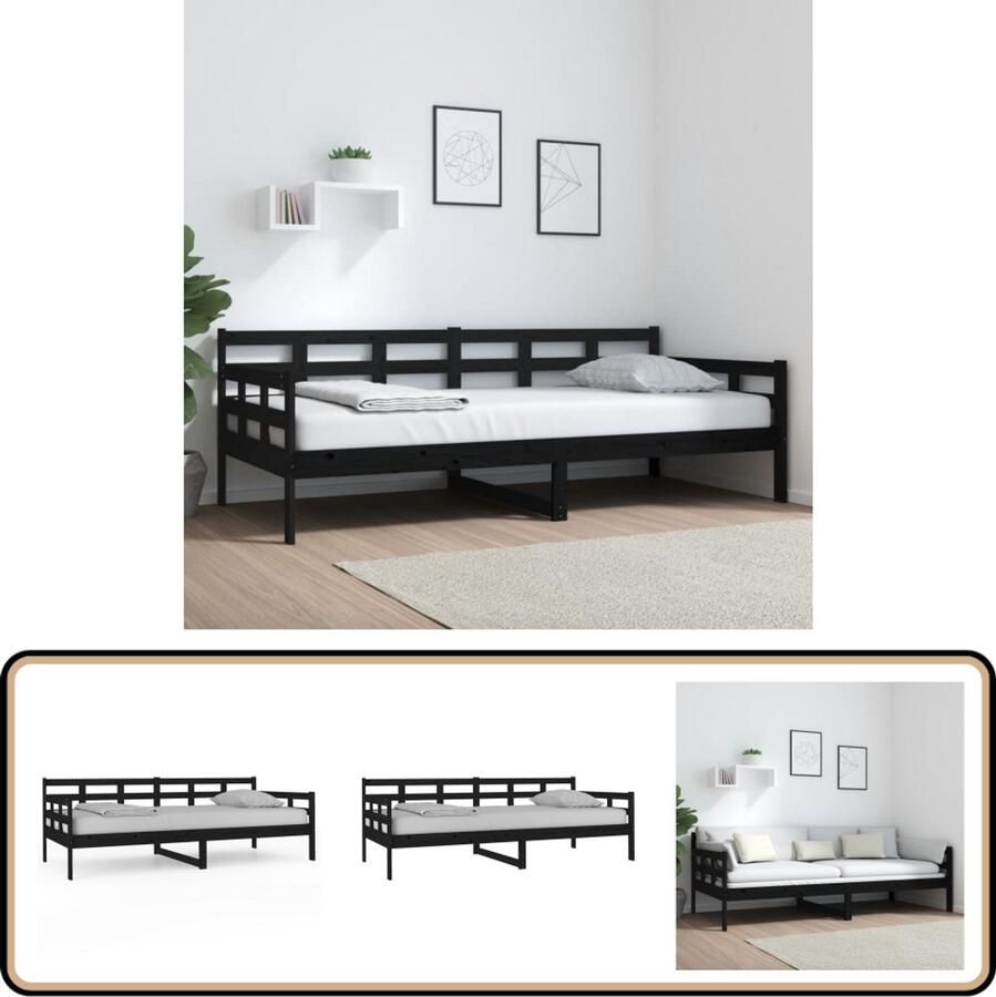 VidaXL Slaapbank Massief Grenenhout Zwart 90x200 cm Slaapbank Massief Hout Grenenhout Zware Kwaliteit Design Modern Minimalistisch Compact Veelzijdig Tweevoudlig Stapelbaar Black