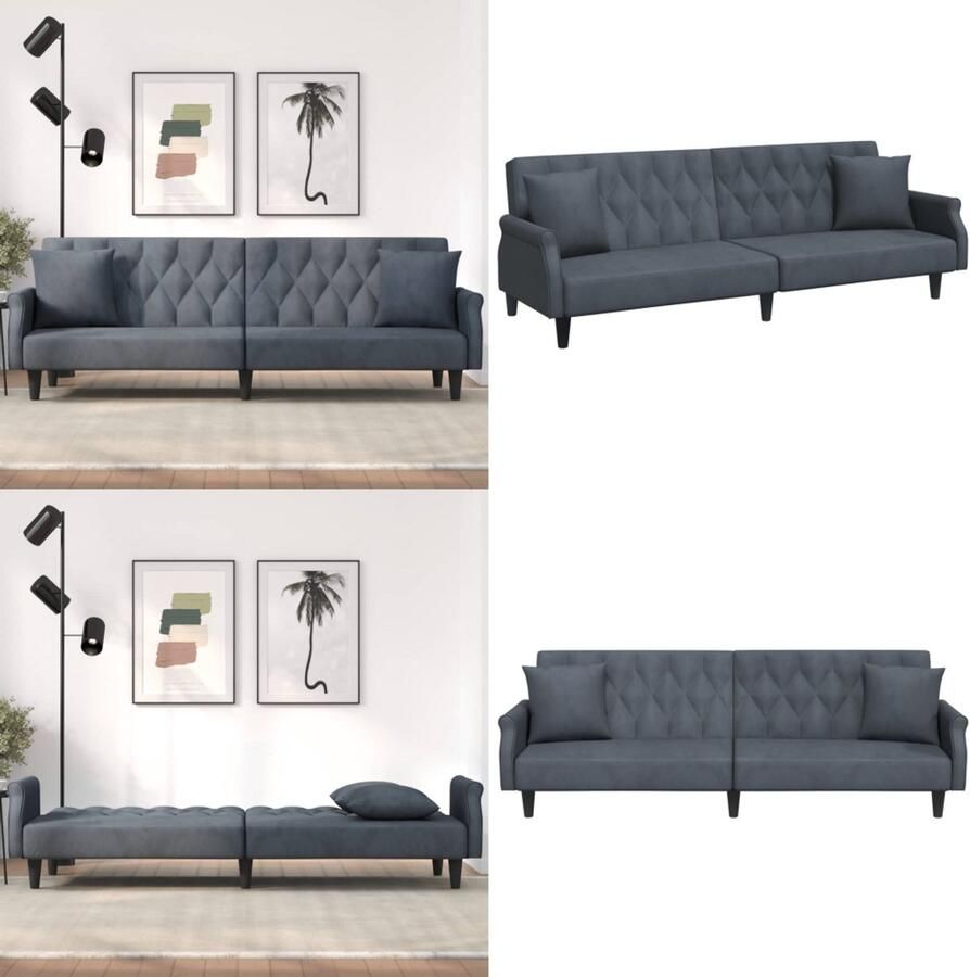 VidaXL Slaapbank met armleuningen fluweel donkergrijs Slaapbank Slaapbanken Bedbank Slaapbed