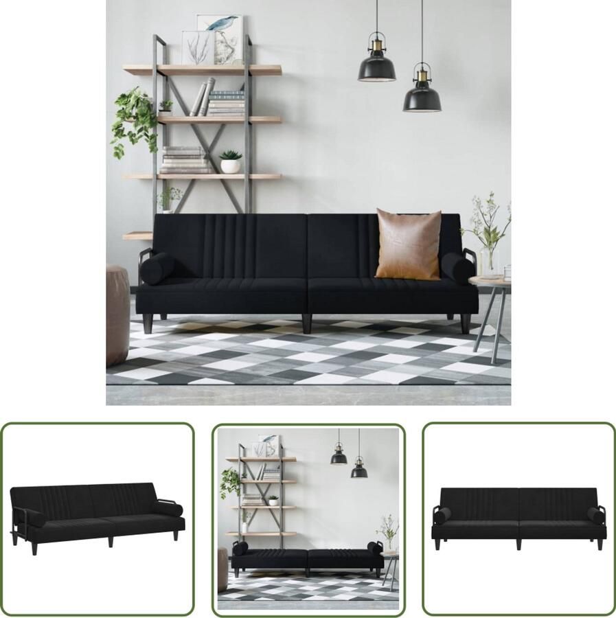 VidaXL -Slaapbank-met-armleuningen-fluweel-zwart - Foto 2