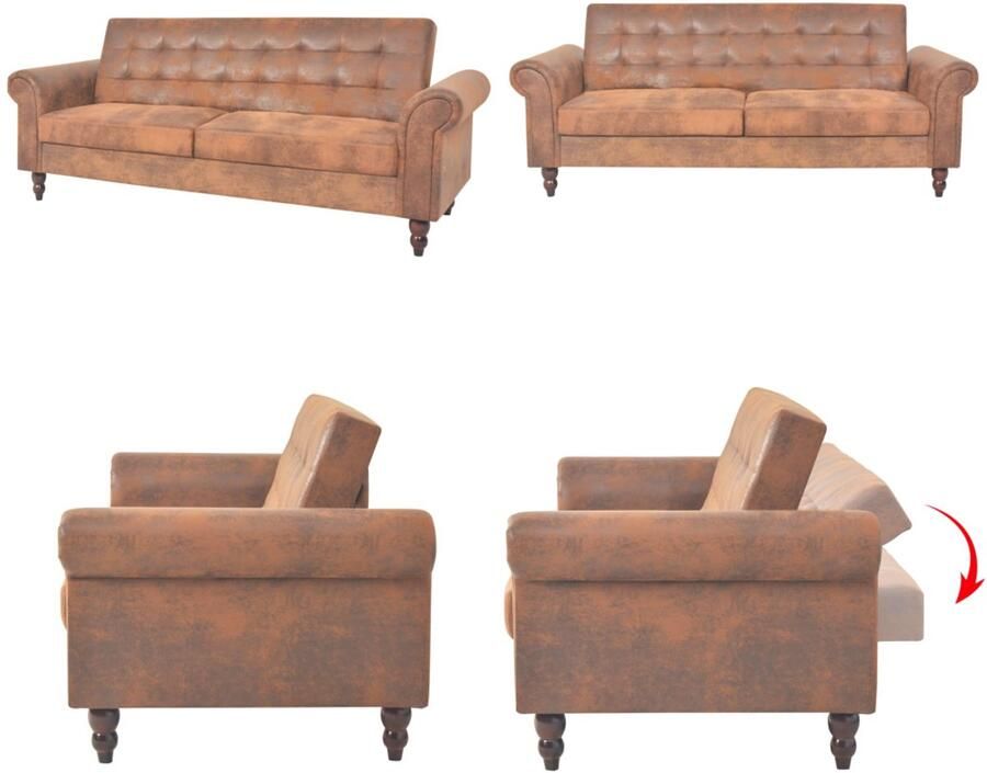 VidaXL Slaapbank met armleuningen kunstsuède bruin Slaapbank Slaapbanken Slaap Bank Slaap Banken