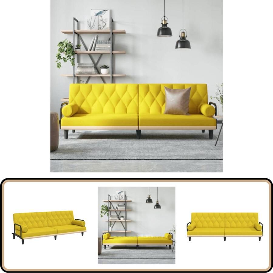 VidaXL -Slaapbank-met-armleuningen-stof-lichtgeel - Foto 2