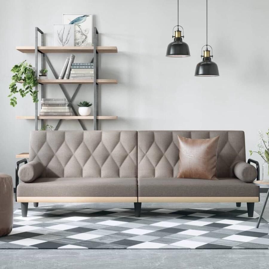 The Living Store Slaapbank met armleuningen stof taupe Slaapbank Sofa Bed Tweepersoonsbed Lounge Bank Taupesofa - Foto 3