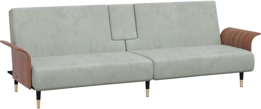 The Living Store Slaapbank Fluweel Lichtgrijs Verstelbare rugleuning Inklapbare theetafel USB-aansluiting Stevig frame Metalen voetjes Slaapbank Fluweel Sofa 3 Persoons Bank Lounge Bank Design Bank - Foto 2