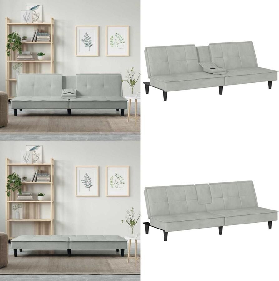 VidaXL Slaapbank met bekerhouders fluweel lichtgrijs Slaapbank Slaapbanken Slaap Bank Bedbank