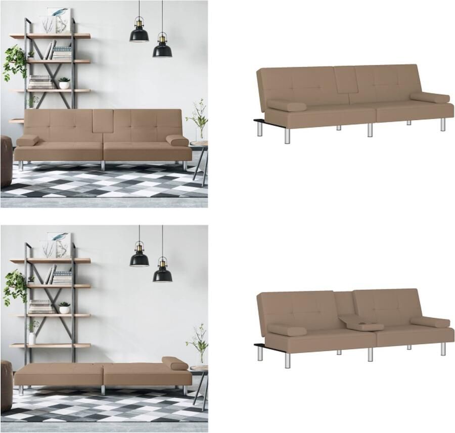 VidaXL Slaapbank met bekerhouders kunstleer cappuccinokleurig Slaapbank Slaapbanken Slaap Bank Bedbank