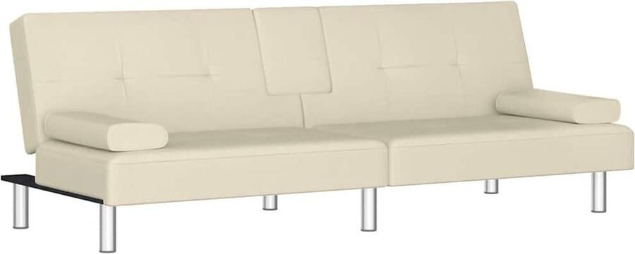 The Living Store Slaapbank Crème Kunstleer 200x89x70cm Verstelbare rugleuning Slaapbank Sofa Bed Lounge Bank Creme Kleur Kunstleder - Foto 4