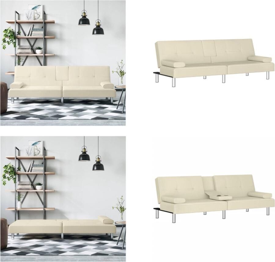 VidaXL Slaapbank met bekerhouders kunstleer crèmekleurig Slaapbank Slaapbanken Slaap Bank Bedbank