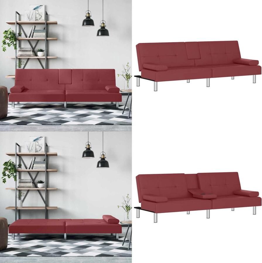 VidaXL Slaapbank met bekerhouders kunstleer wijnrood Slaapbank Slaapbanken Slaap Bank Bedbank