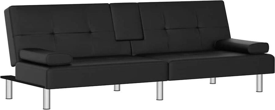 The Living Store Slaapbank Kunstleer Verstelbare rugleuning Comfortabele zitting Inklapbare theetafel USB-poorten Stabiel frame Zwart Slaapbank Sofa Bed Tweepersoons Bank Kunstleder Bank Zwarte Bank - Foto 2