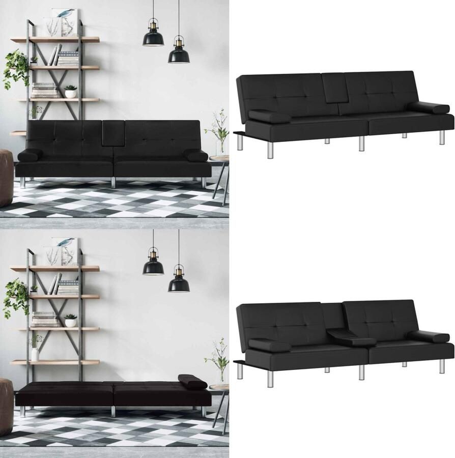 VidaXL Slaapbank met bekerhouders kunstleer zwart Slaapbank Slaapbanken Slaap Bank Bedbank