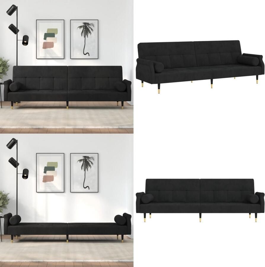 VidaXL Slaapbank met kussens fluweel zwart Slaapbank Slaapbanken Slaap Bank Bedbank