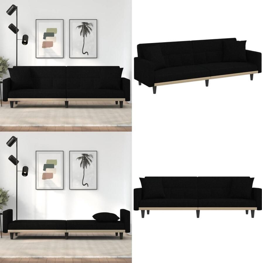 VidaXL Slaapbank met kussens stof zwart Slaapbank Slaapbanken Bedbank Slaapbed