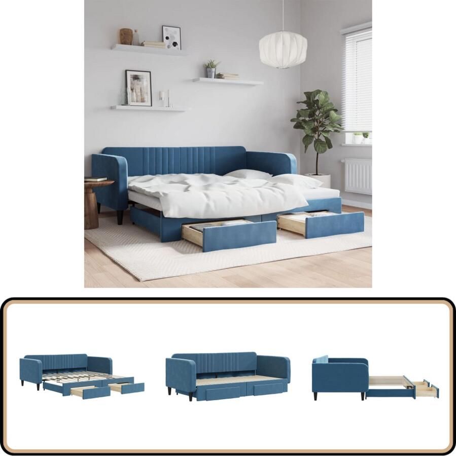 VidaXL Slaapbank met lades 100x200 cm Fluweel Blauw Slaapbank Tweepersoonsbed Sofa Bed Lounge Meubilair Blauwe Meubels
