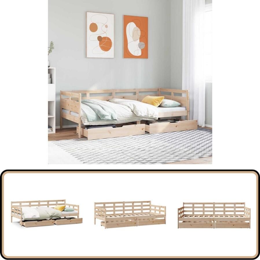 VidaXL Slaapbank met lades 90x190 cm massief grenenhout