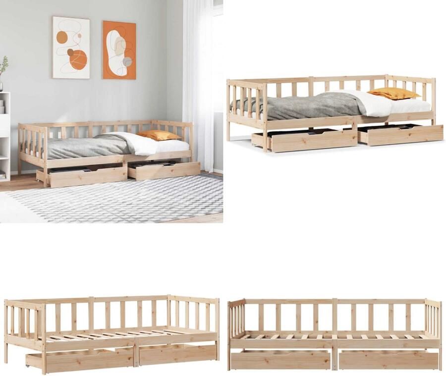 VidaXL Slaapbank met lades 90x190 cm massief grenenhout Slaapbank Slaapbanken Bedbank Bankbed