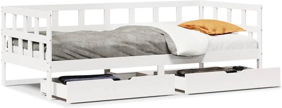 VidaXL Slaapbank met lades 90x190 cm massief grenenhout wit