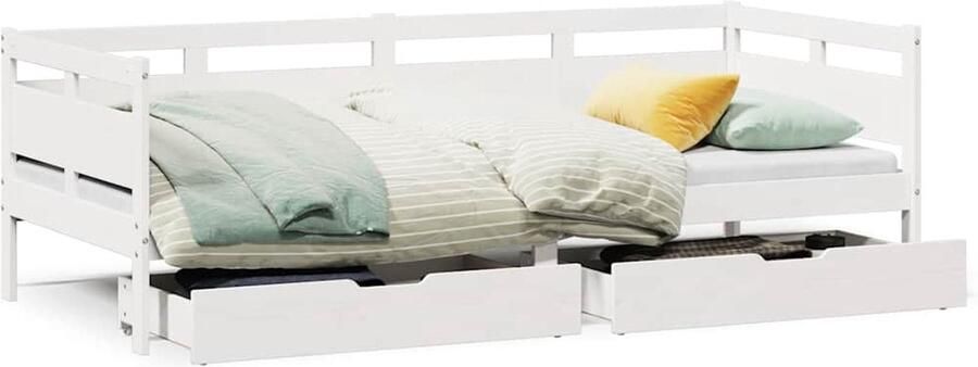 VidaXL Slaapbank met Lades 90x190 cm Wit Grenenhout