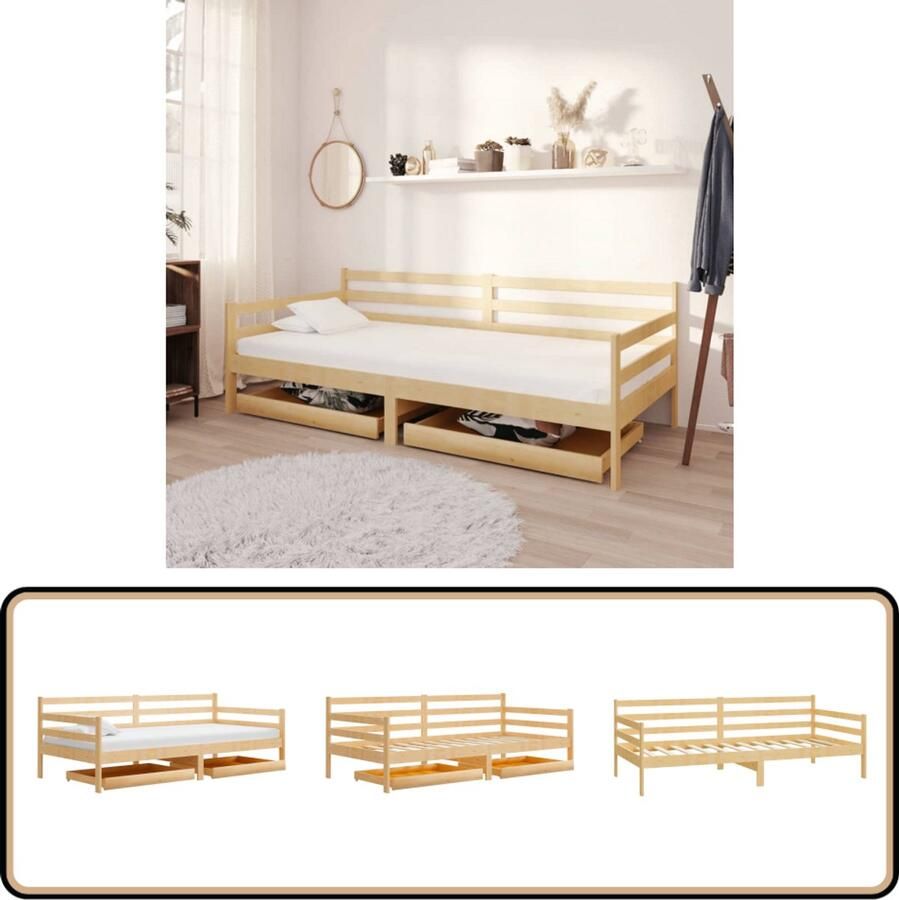 The Living Store Slaapbank met lades massief grenenhout 90x200 cm Bedbank Bedbanken Bed Bank Bed Banken Slaapbank Slaapbanken Slaap Bank Slaap Banken Houten Bedbank Houten Bedbanken Houten Slaapbank - Foto 2