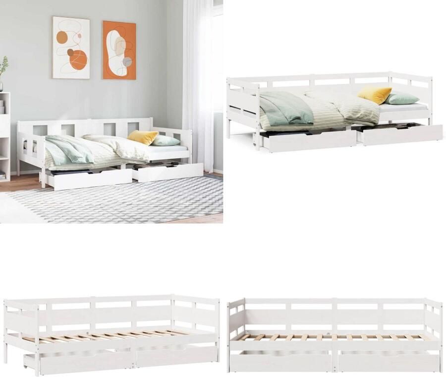 VidaXL Slaapbank met lades 90x200 cm massief grenenhout wit Slaapbank Slaapbanken Bedbank Bankbed