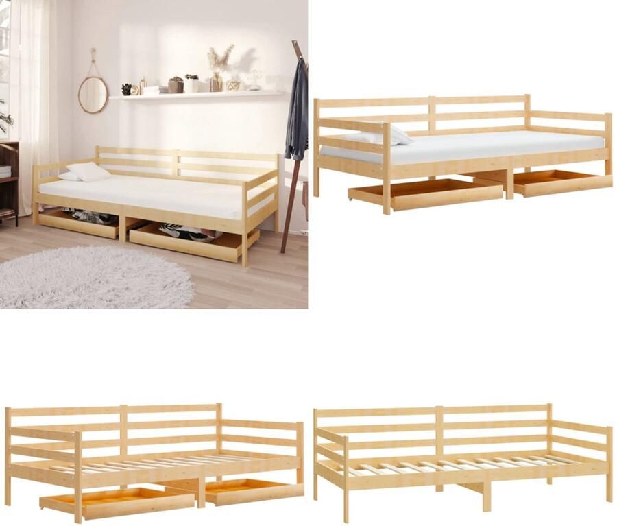 VidaXL Slaapbank met lades massief grenenhout 90x200 cm Bedbank Bedbanken Bed Bank Bed Banken