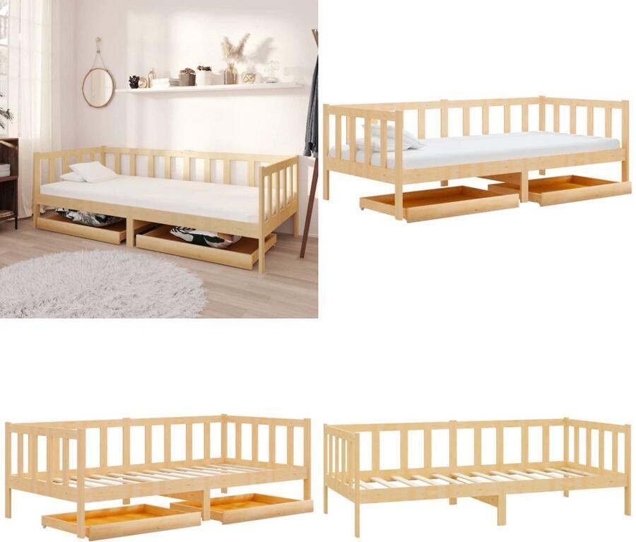 VidaXL Slaapbank met lades massief grenenhout 90x200 cm Bedbank Bedbanken Bed Bank Bed Banken