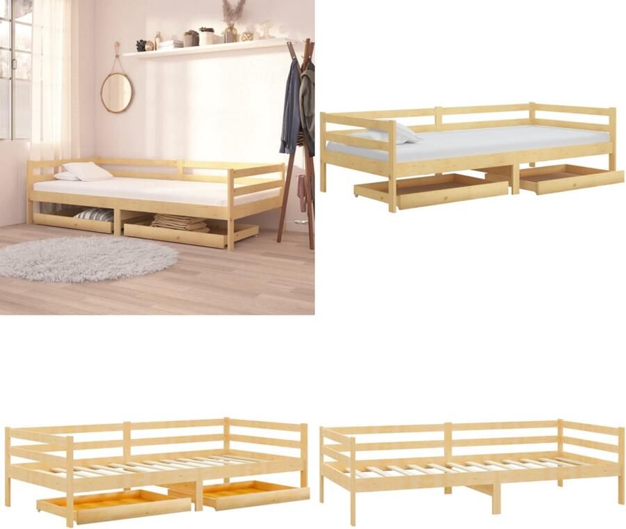VidaXL Slaapbank met lades massief grenenhout 90x200 cm Bedbank Bedbanken Bed Bank Bed Banken