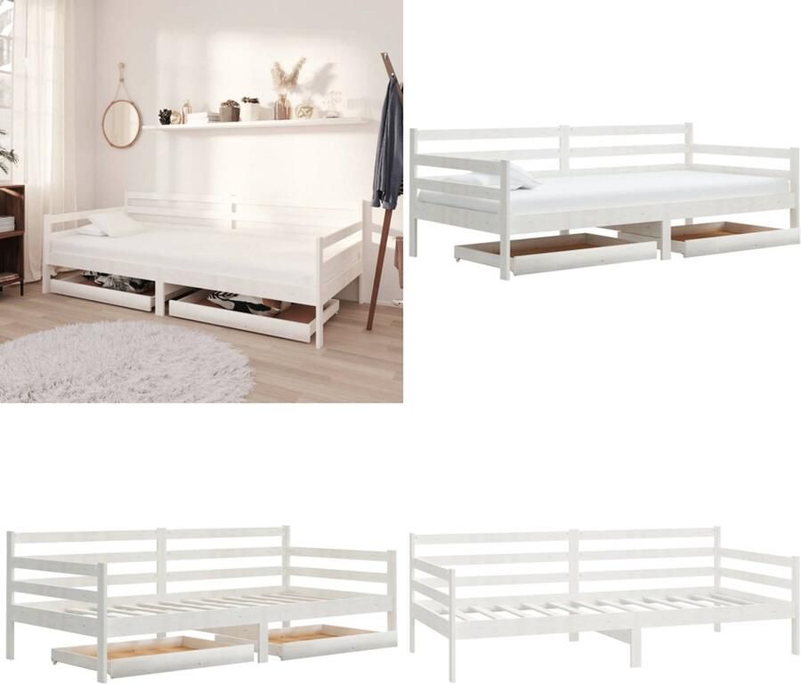 VidaXL Slaapbank met lades massief grenenhout wit 90x200 cm Bedbank Bedbanken Bed Bank Bed Banken
