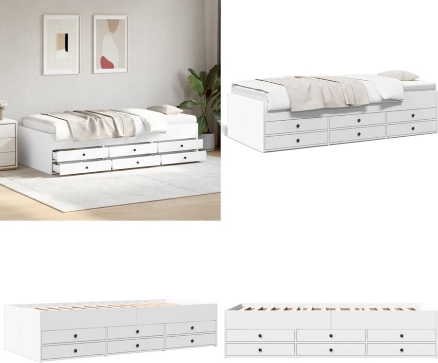 VidaXL Slaapbank met lades zonder matras 100x200 cm wit Slaapbank Slaapbanken Slaapbank Met Lades Bedbank