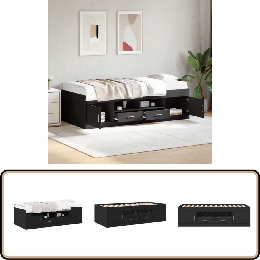 VidaXL Slaapbank met lades zonder matras 100x200 cm zwart