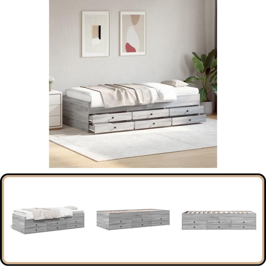 VidaXL Slaapbank met lades zonder matras 90x190 cm grijs sonoma eiken