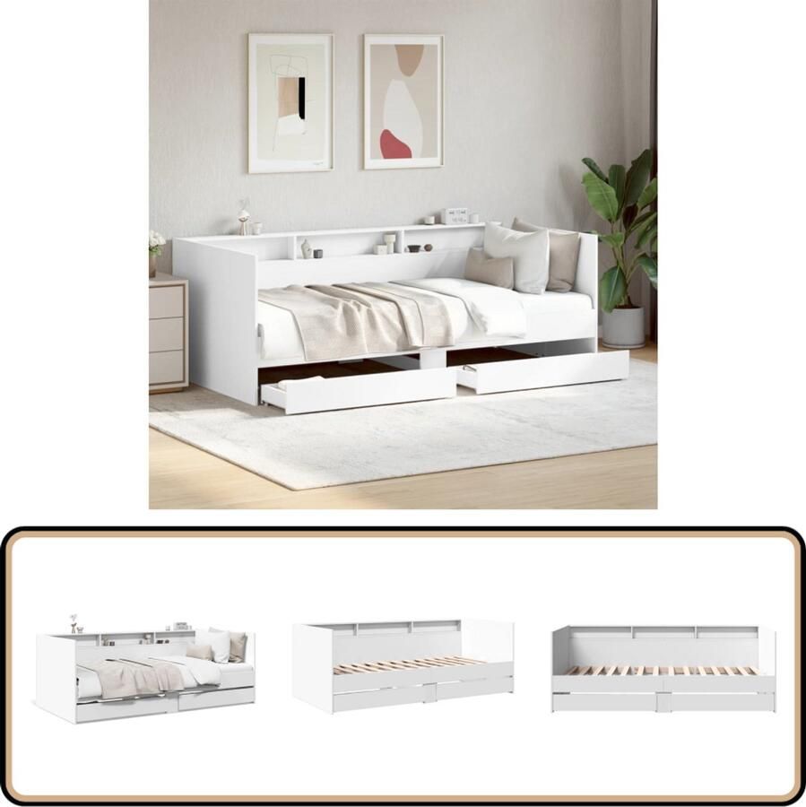 VidaXL Slaapbank met lades zonder matras 90x190 cm wit