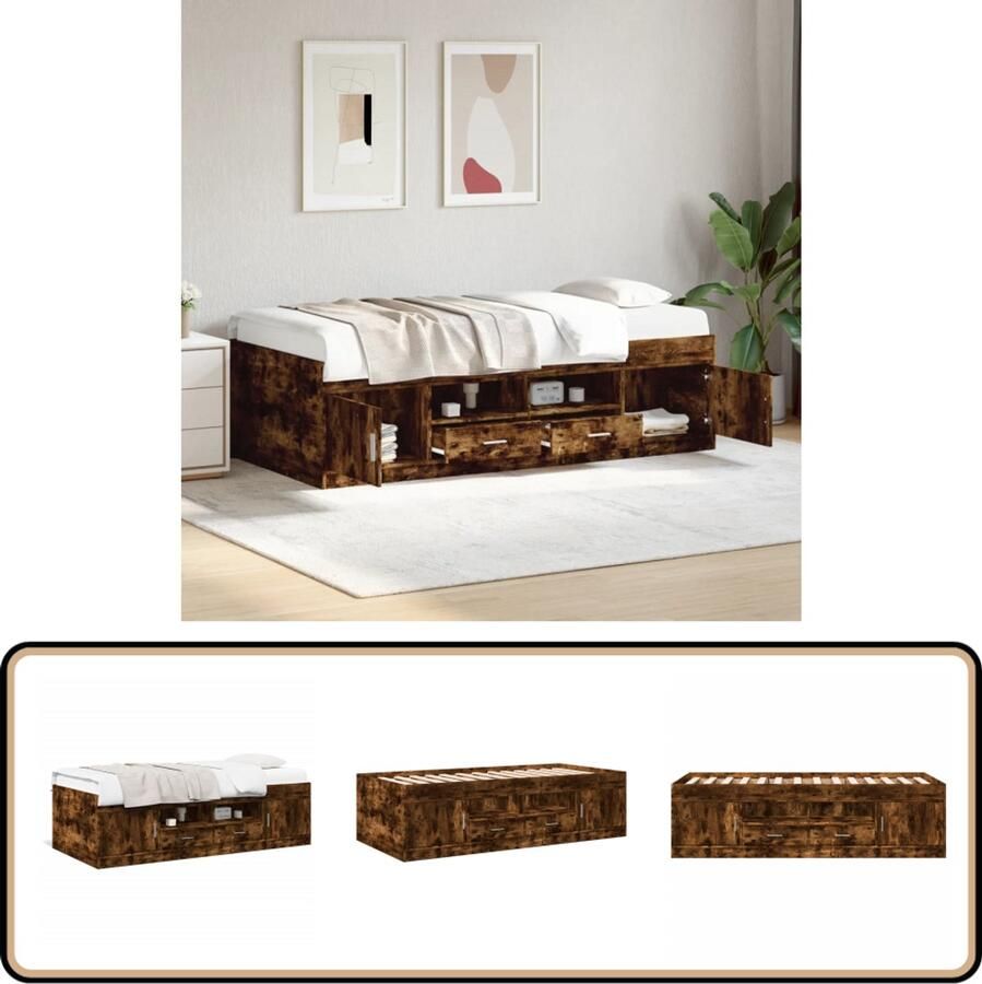 VidaXL Slaapbank met lades zonder matras 90x200 cm gerookt eikenkleur