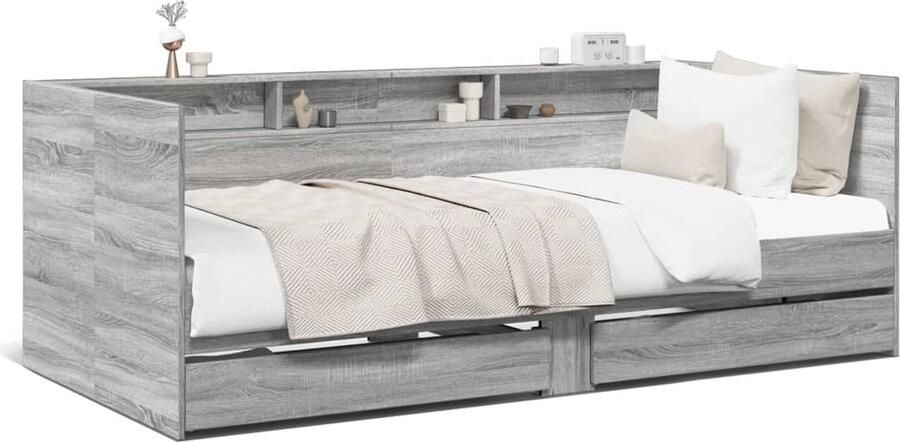 VidaXL Slaapbank met lades zonder matras 90x190 cm grijs sonoma eiken