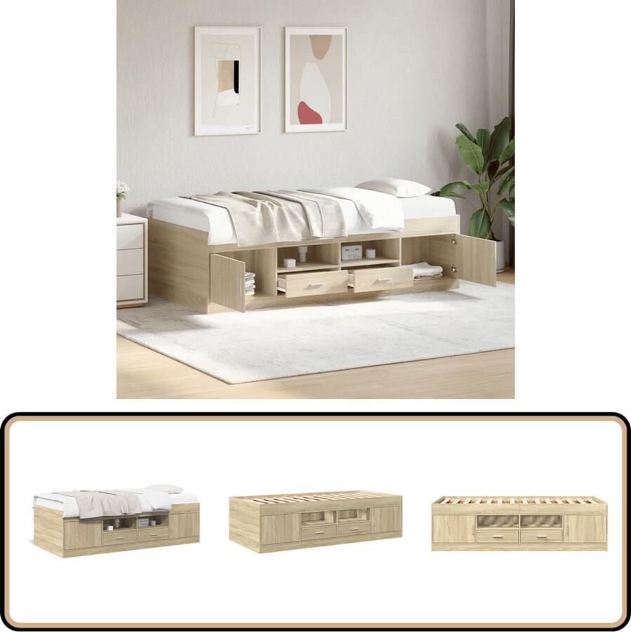 VidaXL Slaapbank met lades zonder matras 90x200 cm sonoma eikenkleurig