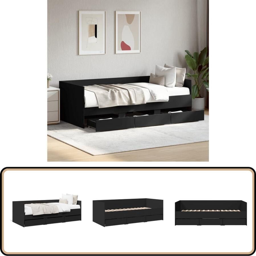 VidaXL Slaapbank met lades zonder matras 90x200 cm zwart