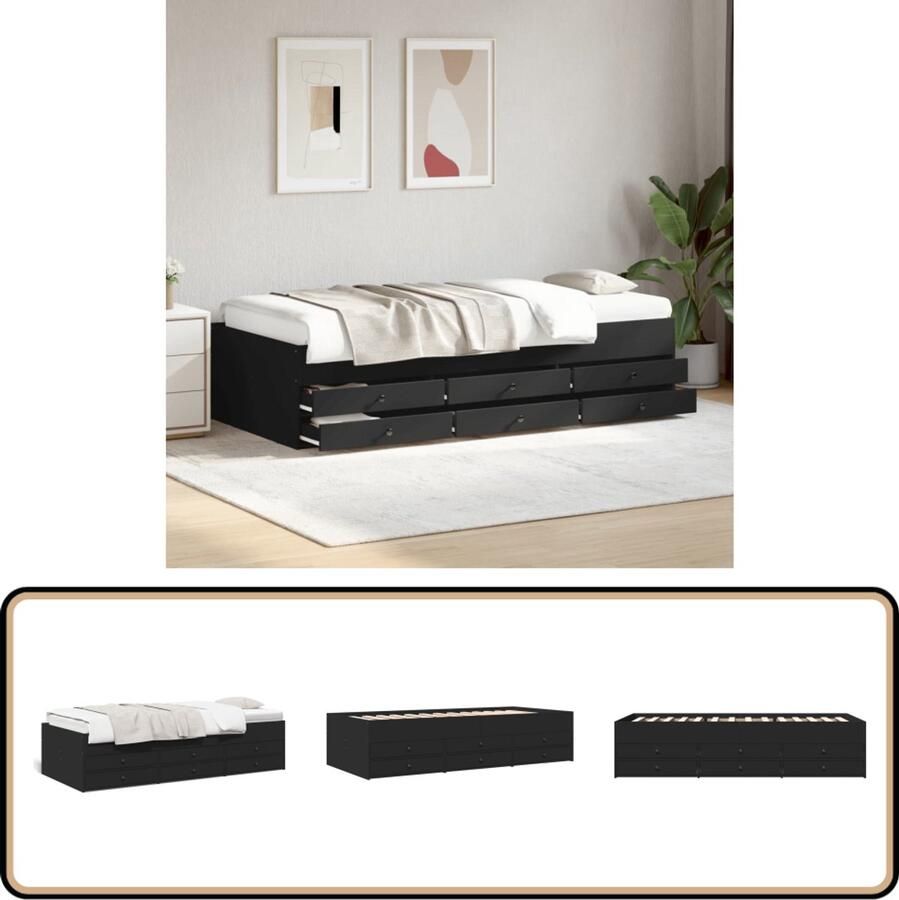 VidaXL Slaapbank met lades zonder matras 90x200 cm zwart