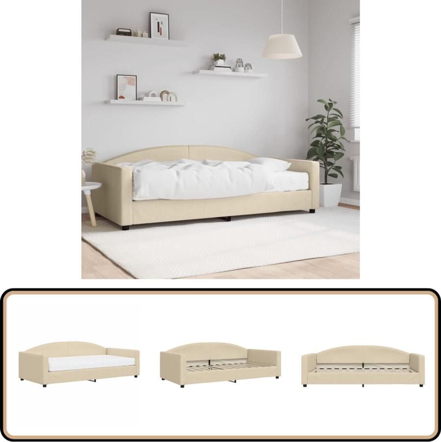 VidaXL Slaapbank met matras 100x200 cm crèmekleurig Slaapbank Sofa Bed Tweepersoons Bed Creme Kleurige Meubels Stof Meubel Lounge Furniture