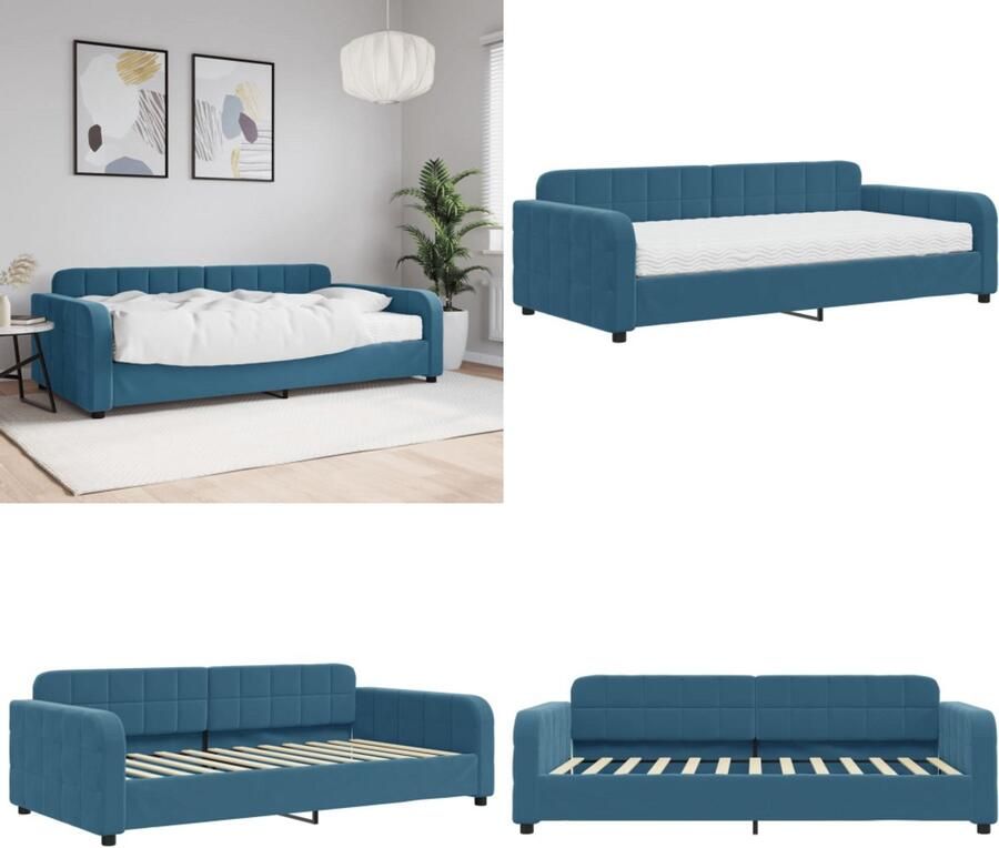 VidaXL Slaapbank met matras 100x200 cm fluweel blauw Slaapbank Met Matras Slaapbanken Met Matrassen Slaapbank Bedbank