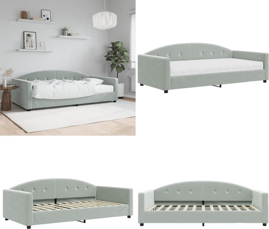 VidaXL Slaapbank met matras 100x200 cm fluweel lichtgrijs Slaapbank Met Matras Slaapbanken Met Matrassen Slaapbank Bedbank