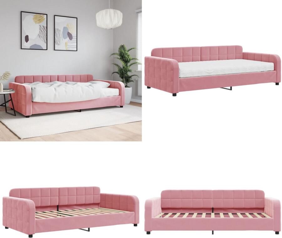 VidaXL Slaapbank met matras 100x200 cm fluweel roze Slaapbank Met Matras Slaapbanken Met Matrassen Slaapbank Bedbank